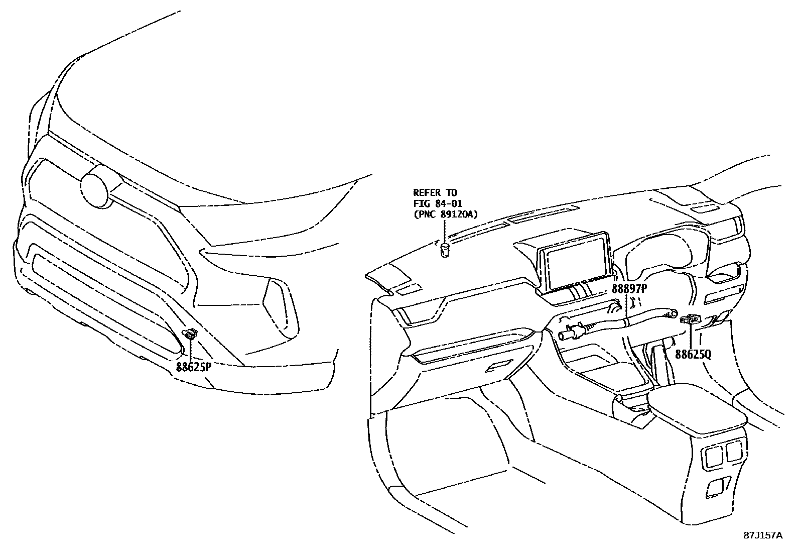 Toyota RAV4 暖风和空调系统 - 控制器和风管 EPC diagram — 87J157A