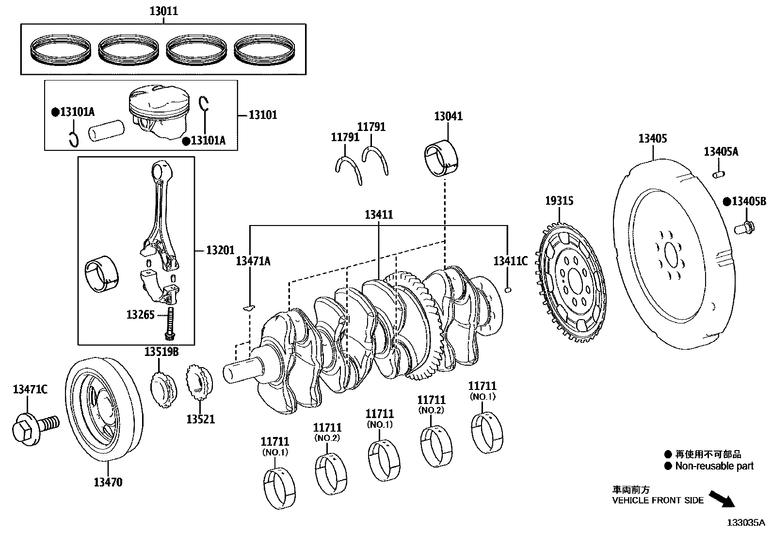 Toyota RAV4 Crankshaft & Piston EPC diagram — 133035A