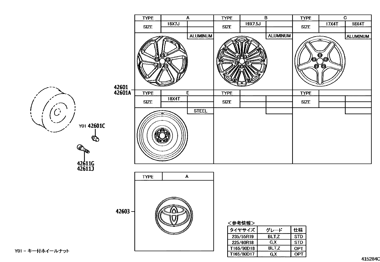 Toyota RAV4 车轮和车轮盖 EPC diagram — 415284C