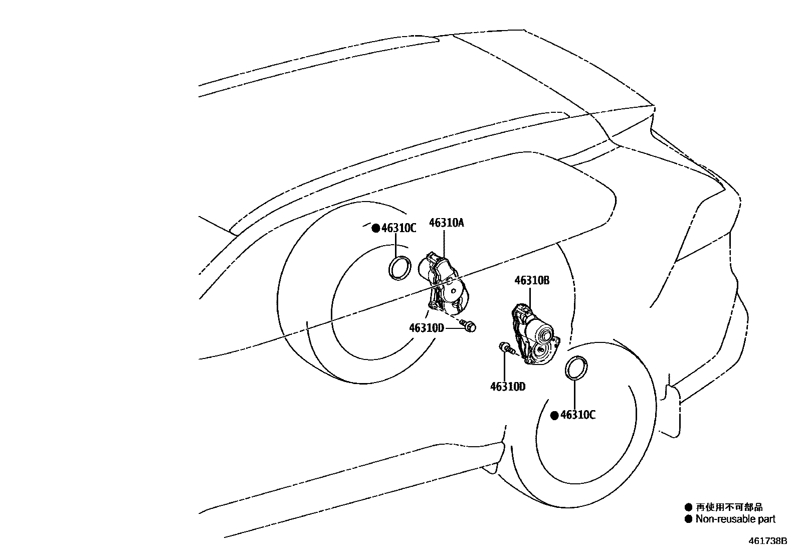 Toyota RAV4 Parking Brake & Cable EPC diagram — 461738B