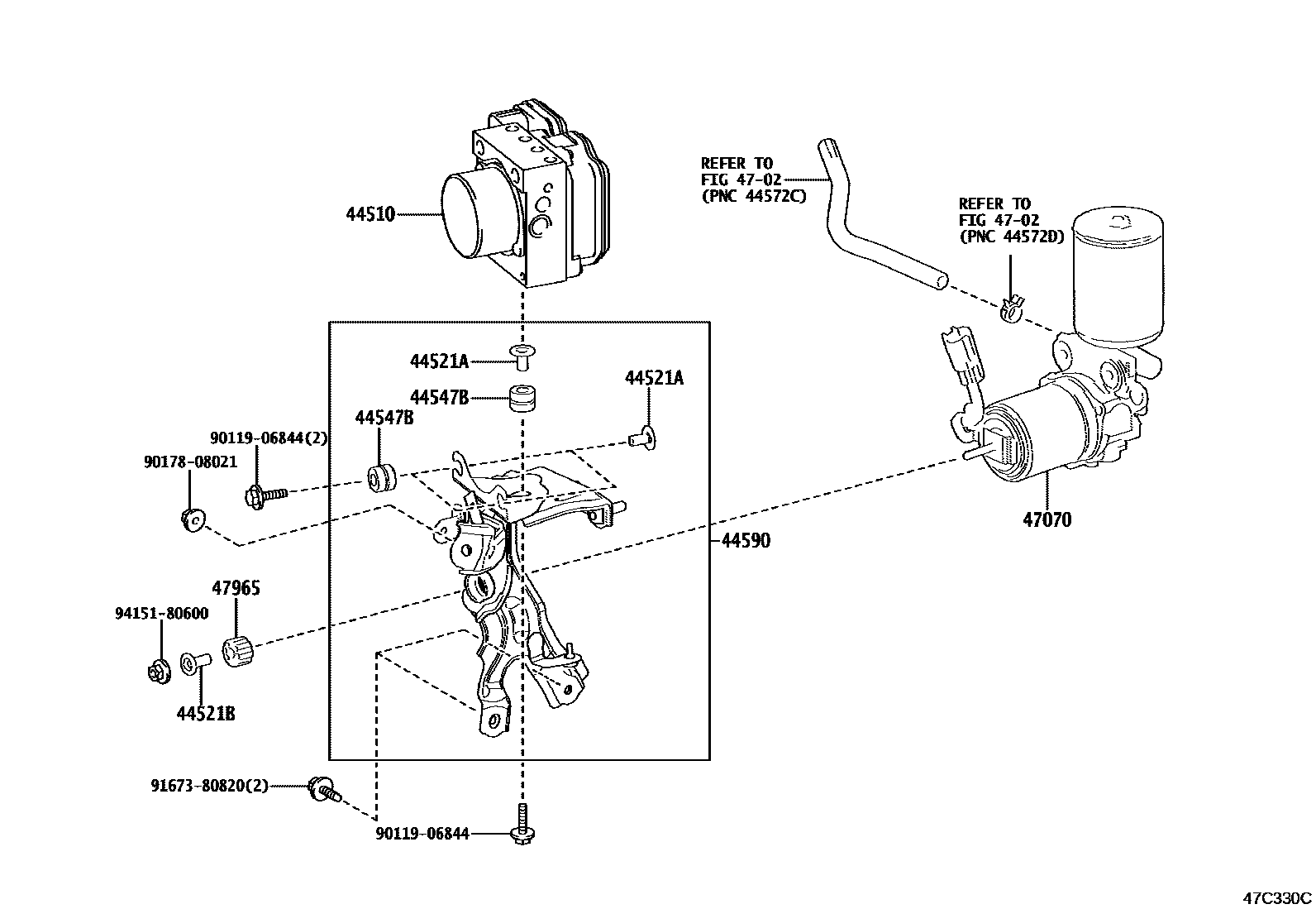 Toyota RAV4 制动配管和卡箍 EPC diagram — 47C330C