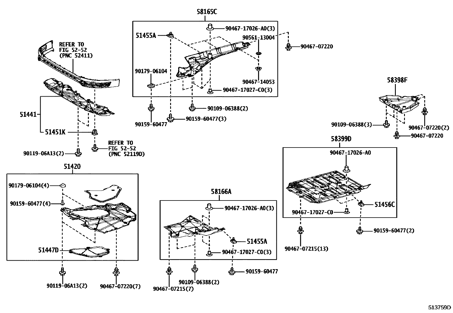 Toyota RAV4 悬架横梁和发动机底罩 EPC diagram — 513759D