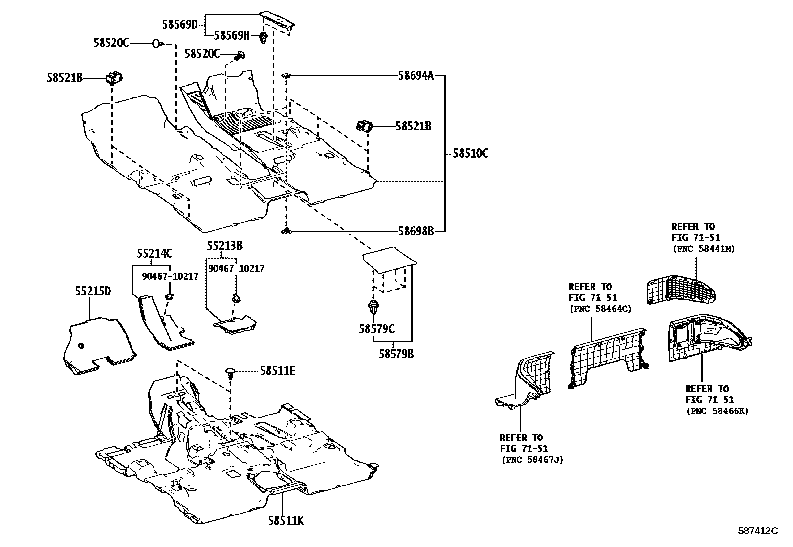 Toyota RAV4 地板垫和消声垫 EPC diagram — 587412C