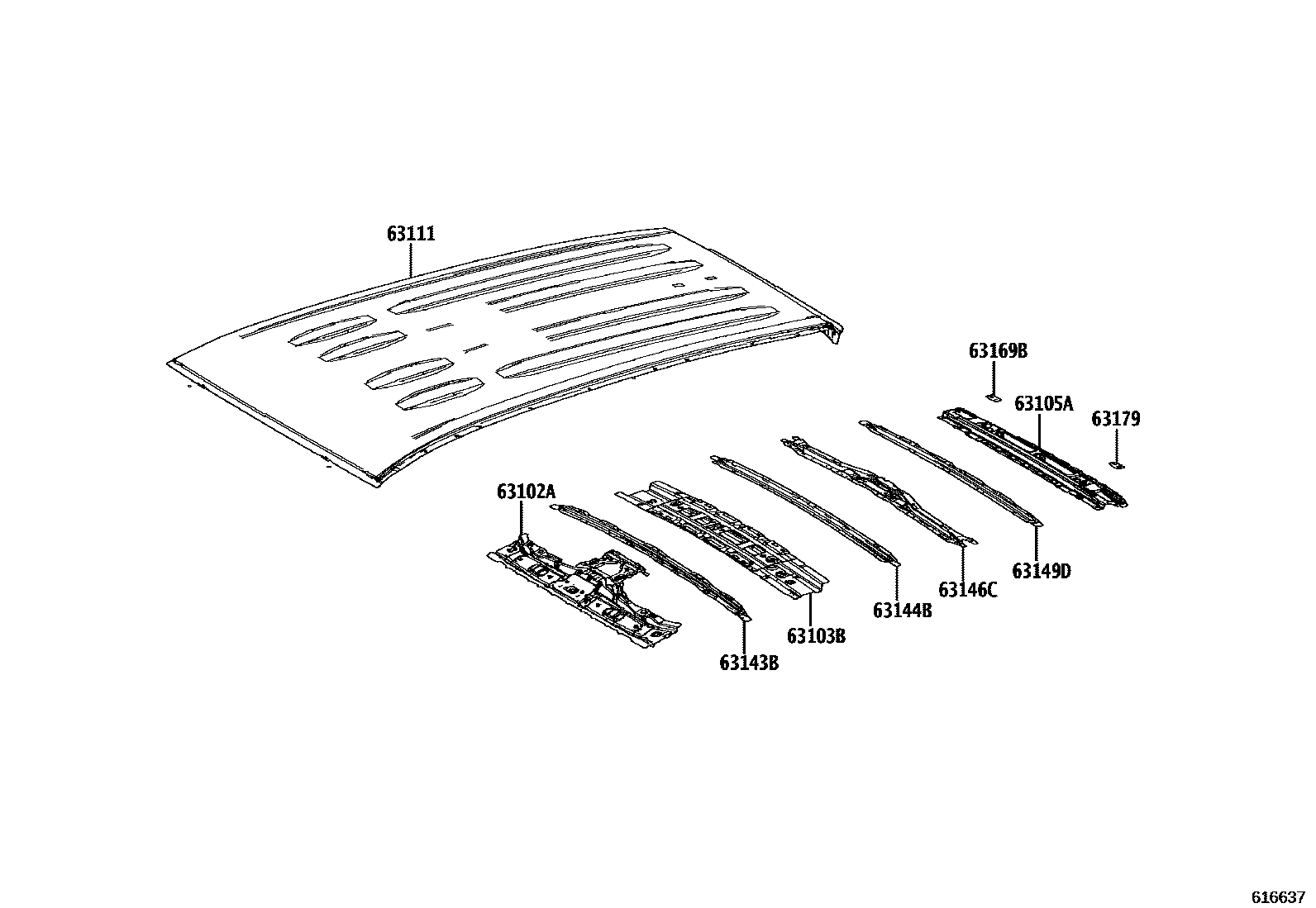 Toyota RAV4 天窗板和背板 EPC diagram — 616637