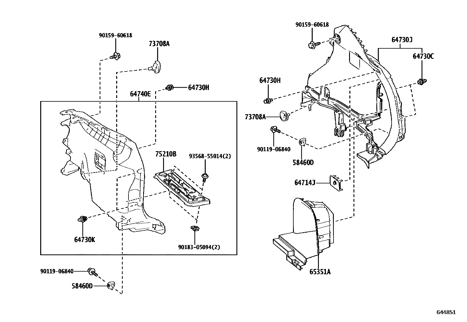 Toyota RAV4 底板和底板装饰罩 EPC diagram — 644851