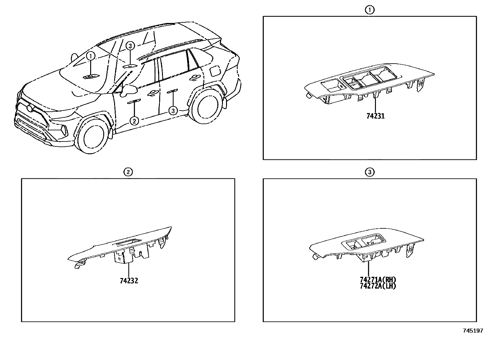 Toyota RAV4 扶手和遮阳板 EPC diagram — 745197