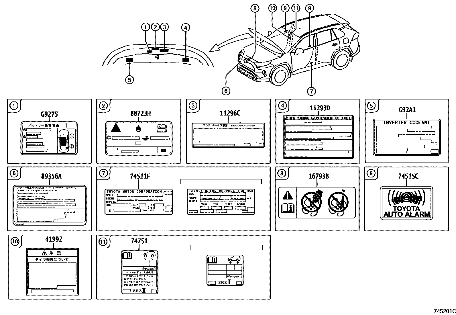 Toyota RAV4 warning nameplate EPC diagram — 745201C