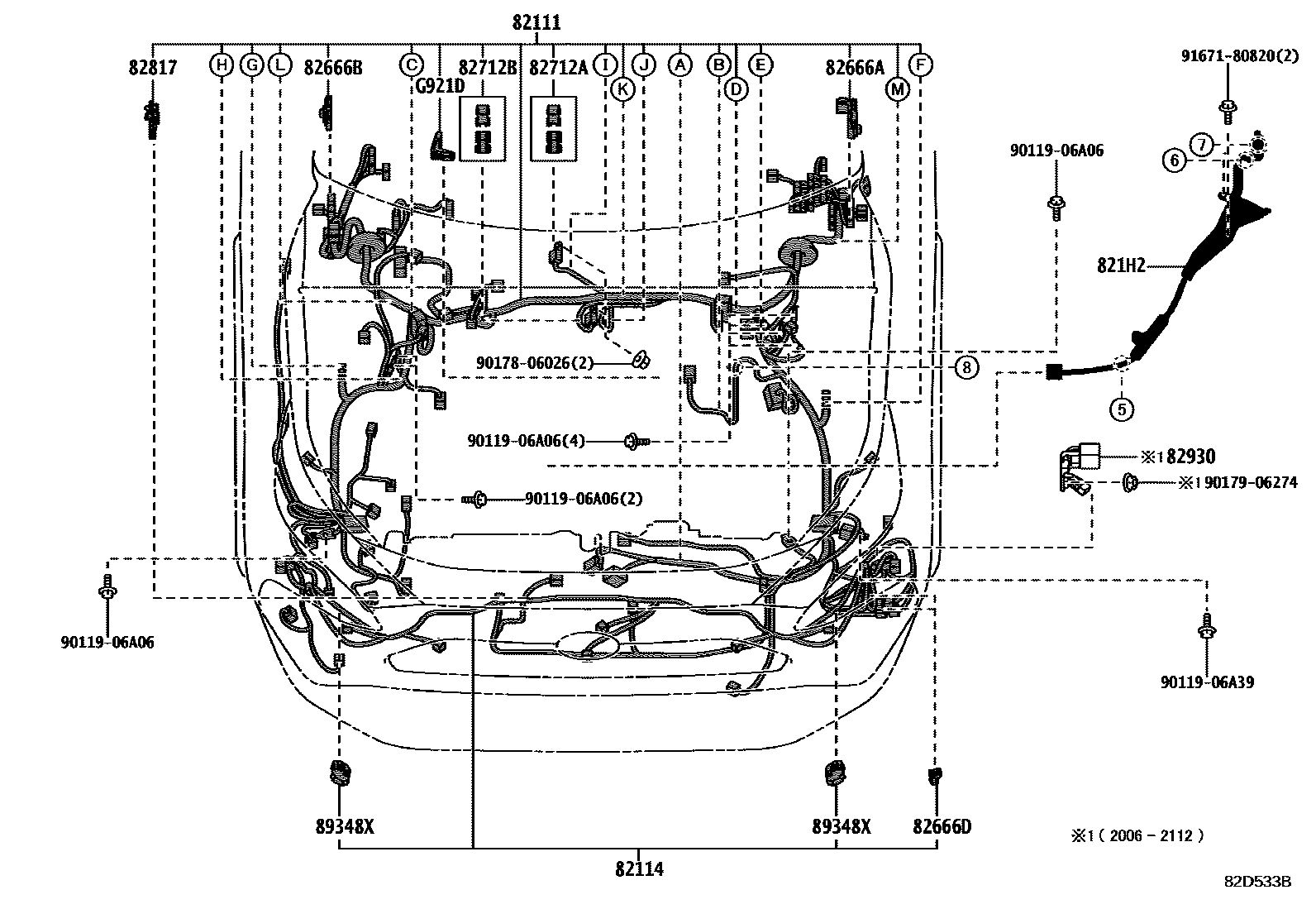 Toyota RAV4 线束和卡夹 EPC diagram — 82D533B