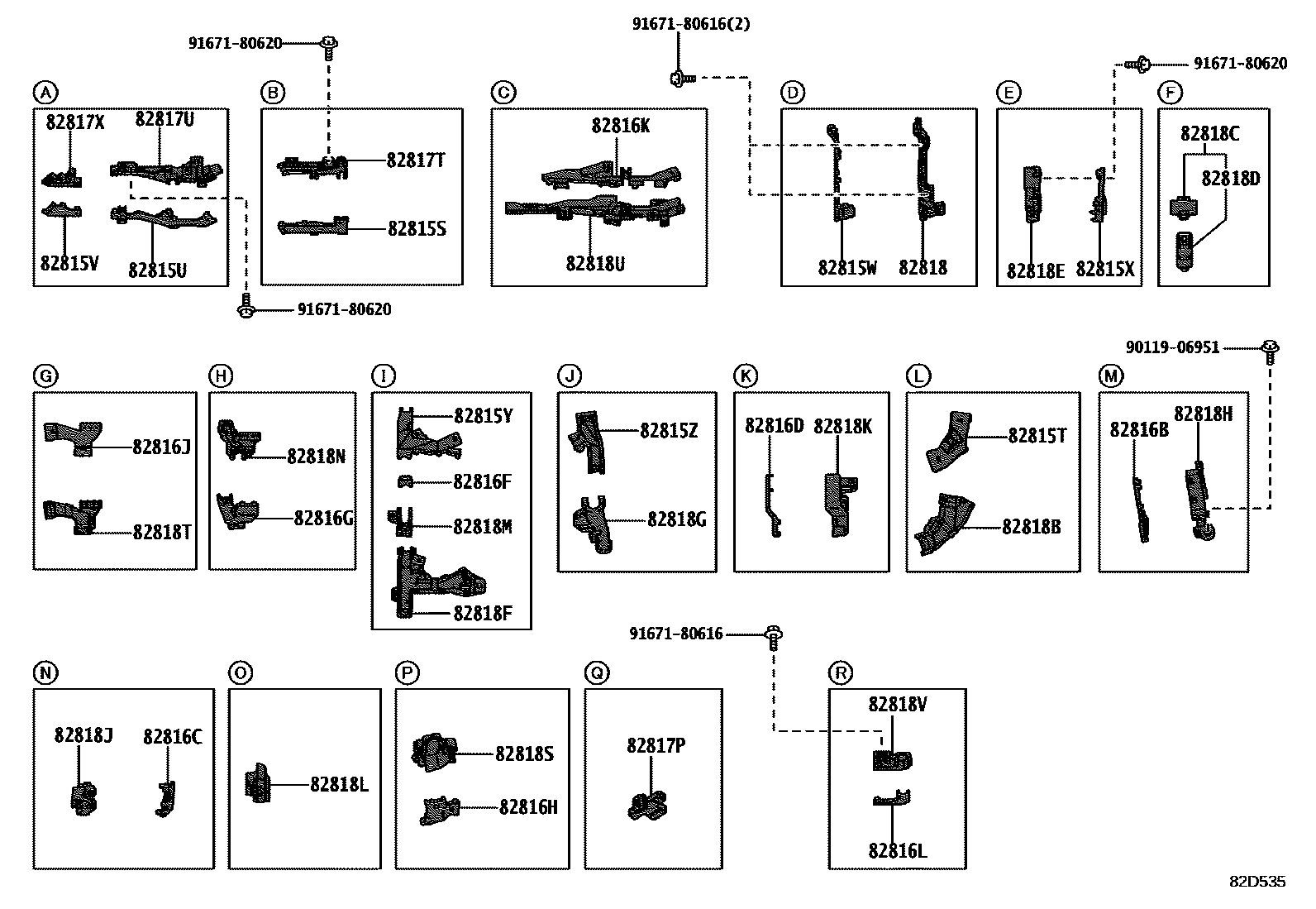 Toyota RAV4 线束和卡夹 EPC diagram — 82D535