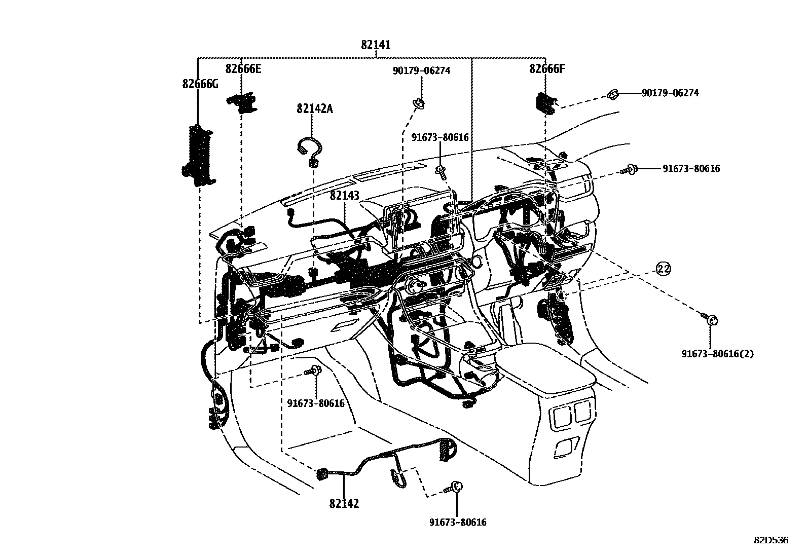 Toyota RAV4 线束和卡夹 EPC diagram — 82D536