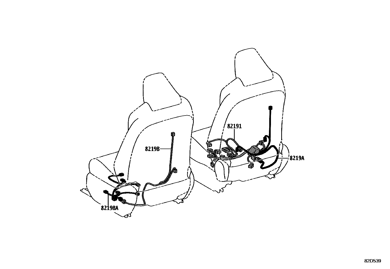 Toyota RAV4 线束和卡夹 EPC diagram — 82D539