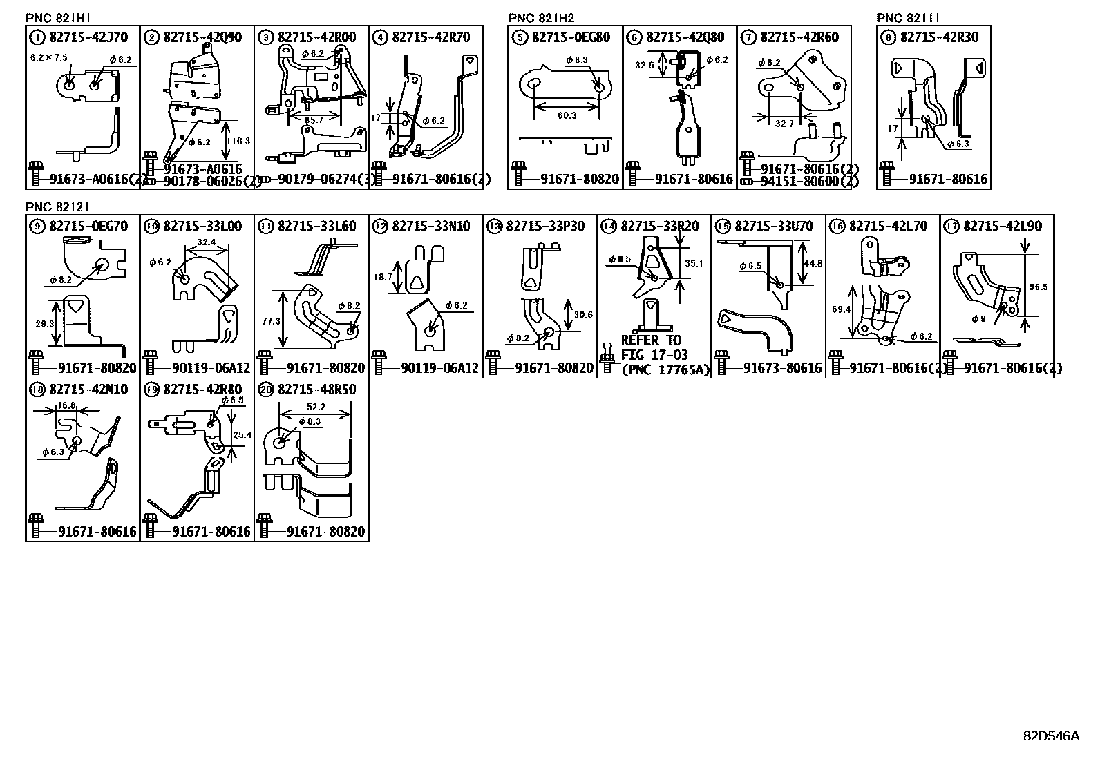 Toyota RAV4 线束和卡夹 EPC diagram — 82D546A