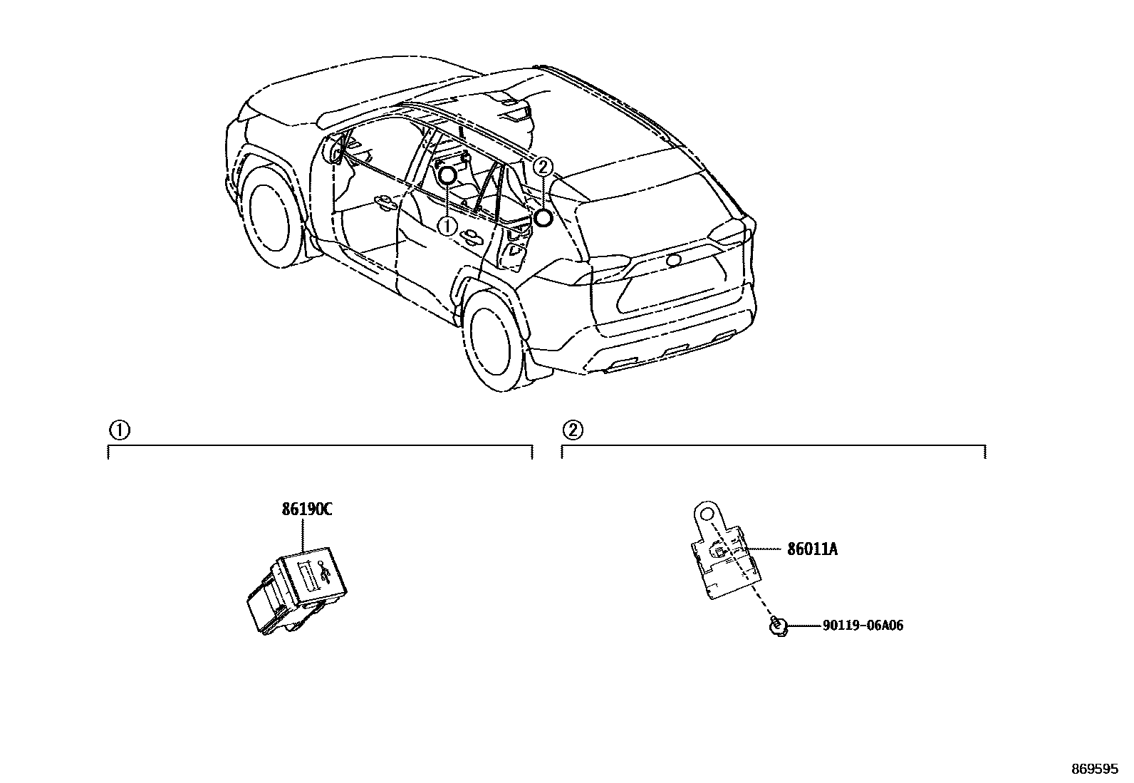 Toyota RAV4 收音机、放大器和冷凝器 EPC diagram — 869595