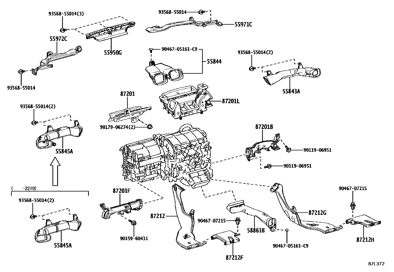 Toyota RAV4 暖风和空调系统 - 控制器和风管 EPC diagram — 87L372