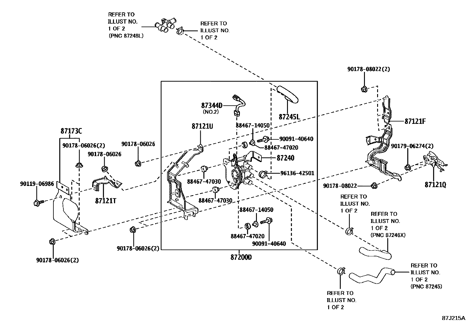 Toyota RAV4 暖风和空调系统 - 水管 EPC diagram — 87J215A