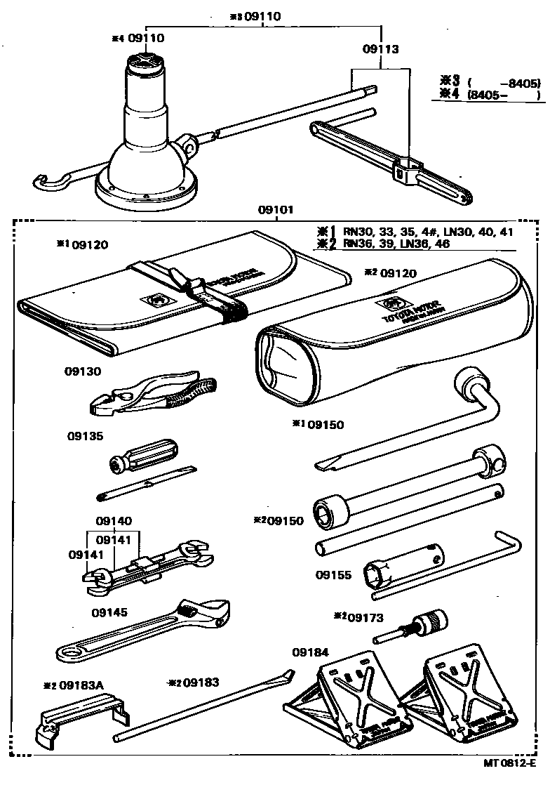 Toyota HILUX Standard Tools EPC diagram — MT0812E