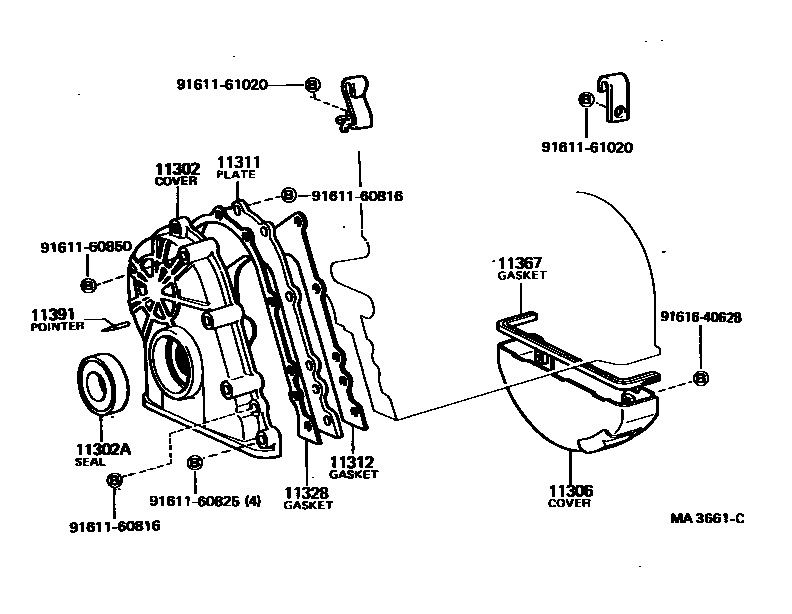 Toyota HILUX Timing Gear Cover & Rear End Plate EPC diagram — MA3661C