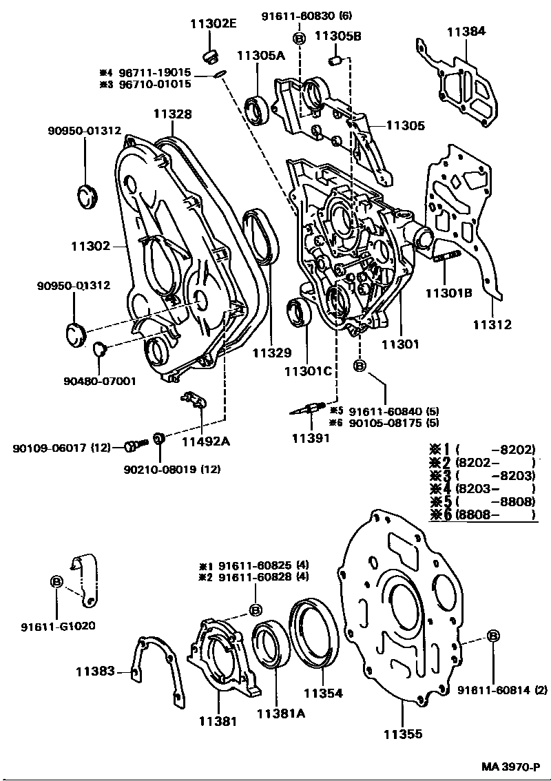 Toyota HILUX Timing Gear Cover & Rear End Plate EPC diagram — MA3970P