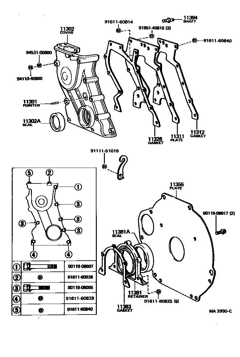 Toyota HILUX Timing Gear Cover & Rear End Plate EPC diagram — MA3990C