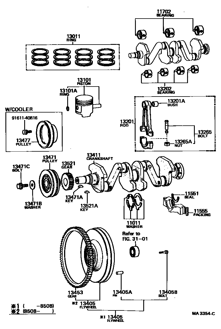 Toyota HILUX Crankshaft & Piston EPC diagram — MA3354C