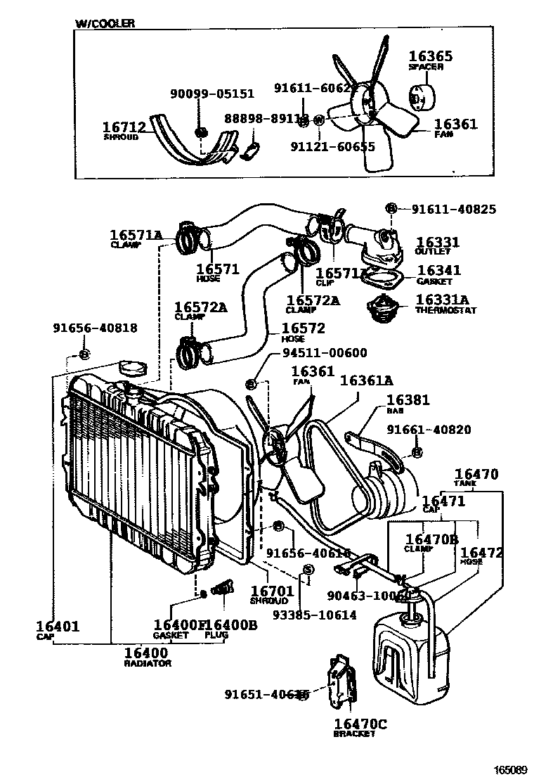 Toyota HILUX RADIATOR & WATER OUTLET EPC diagram — 165089