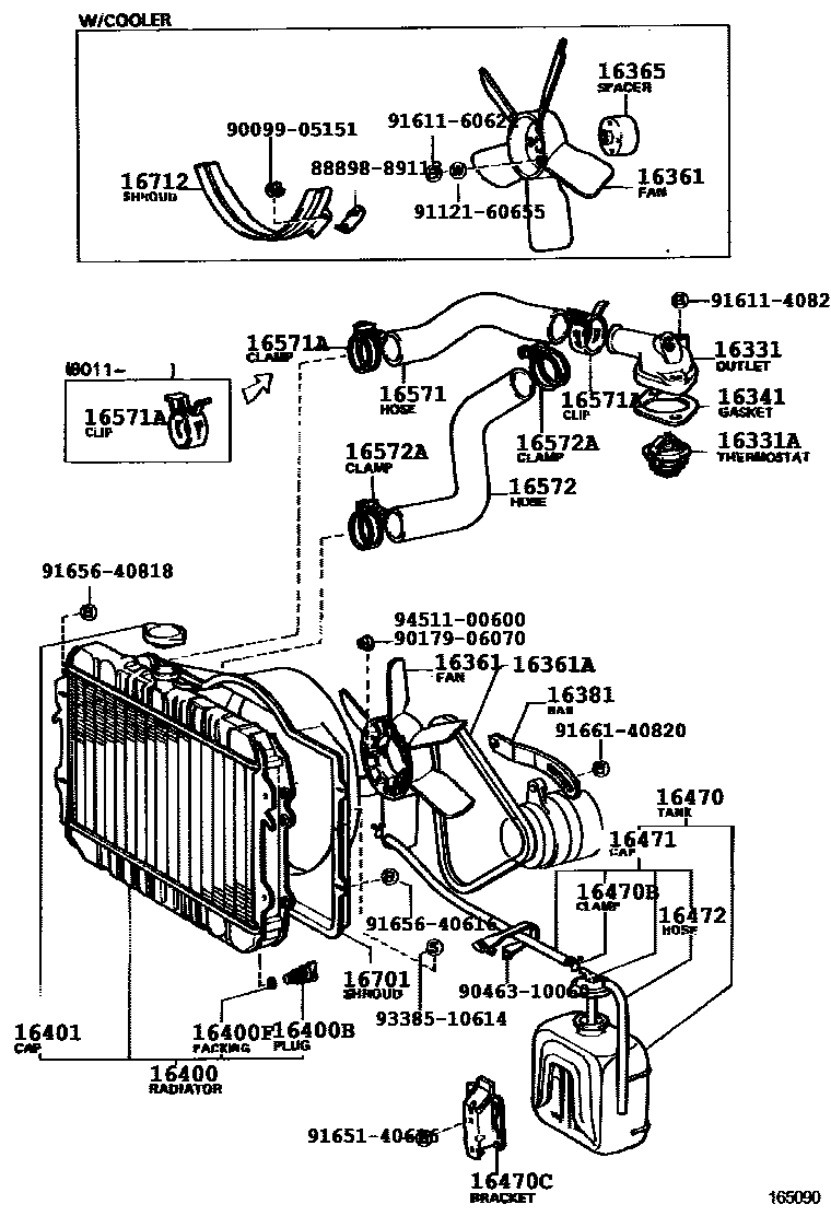 Toyota HILUX RADIATOR & WATER OUTLET EPC diagram — 165090