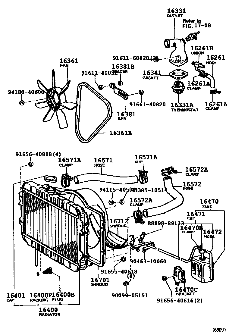 Toyota HILUX RADIATOR & WATER OUTLET EPC diagram — 165091