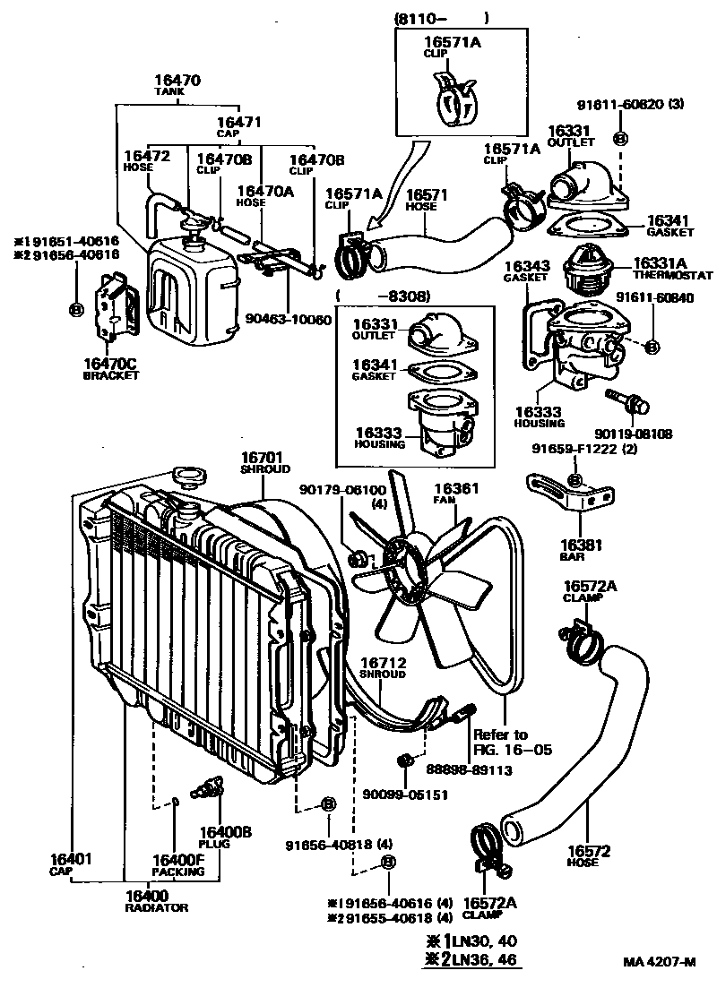 Toyota HILUX RADIATOR & WATER OUTLET EPC diagram — MA4207M