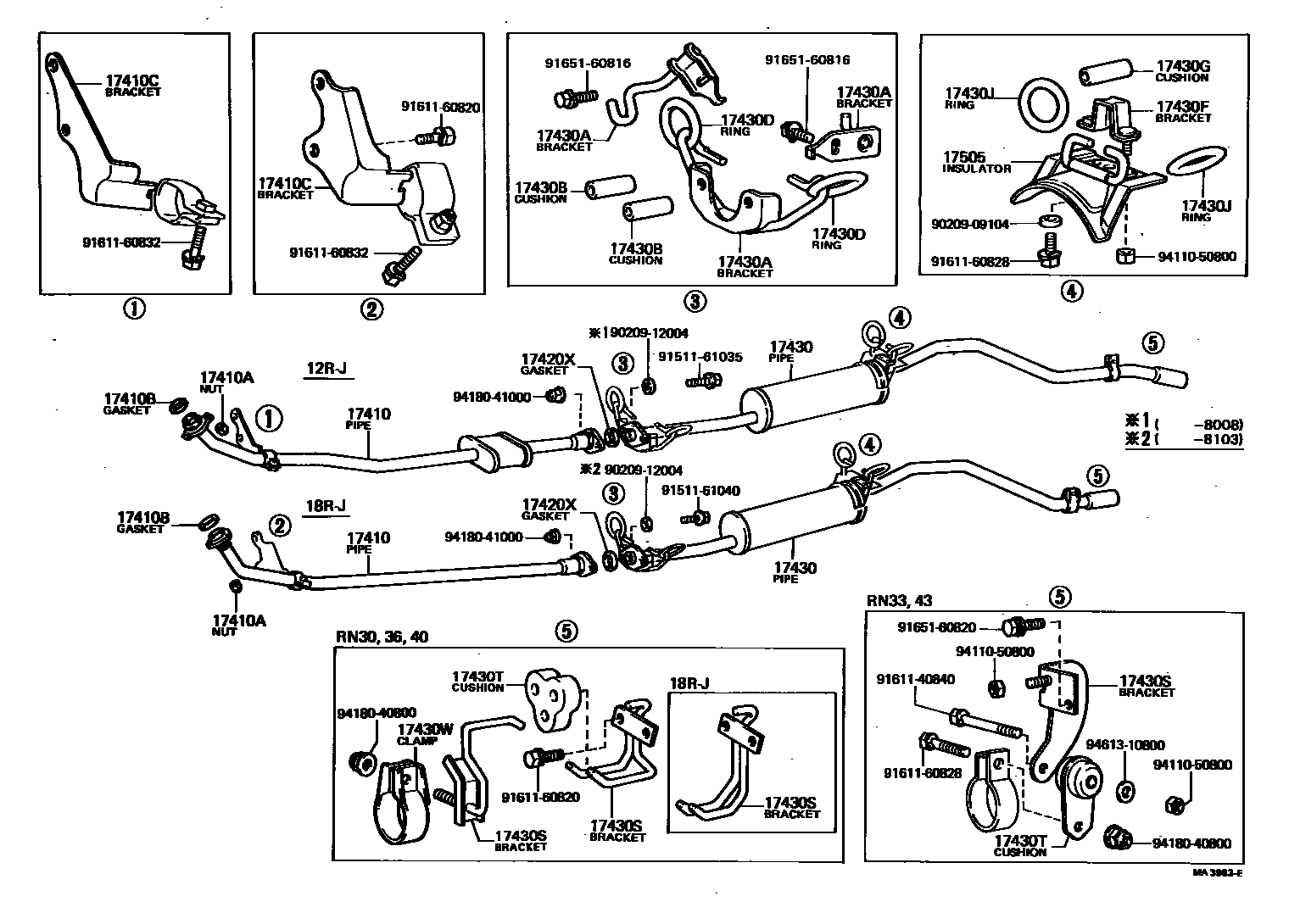 Toyota HILUX Exhaust Pipe EPC diagram — MA3983E