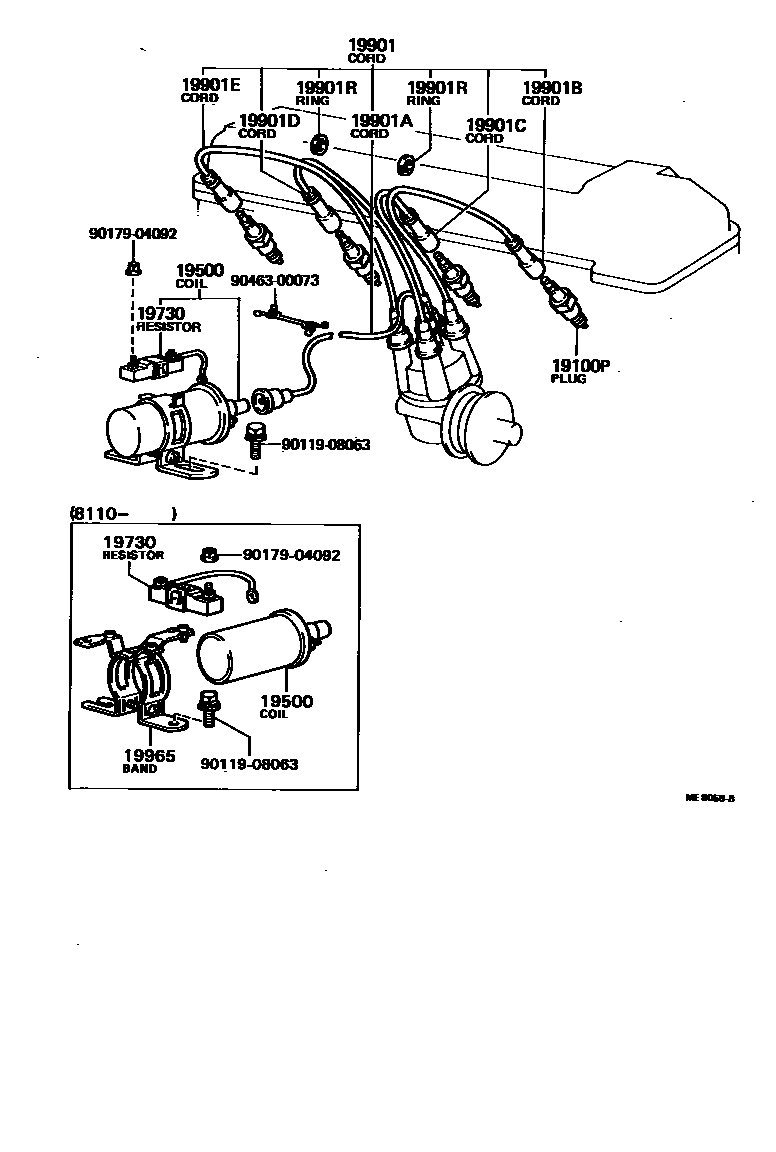 Toyota HILUX 点火线圈和火花塞 EPC diagram — ME8058B