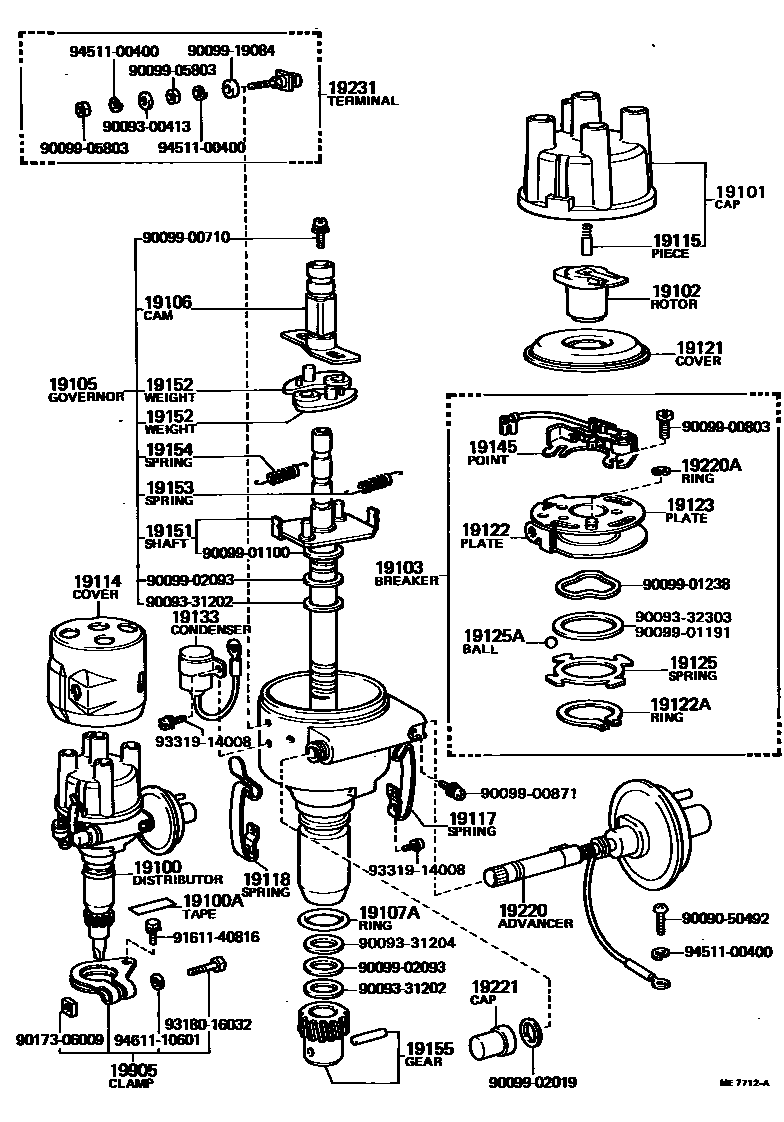 Toyota HILUX 分电器 EPC diagram — ME7712A