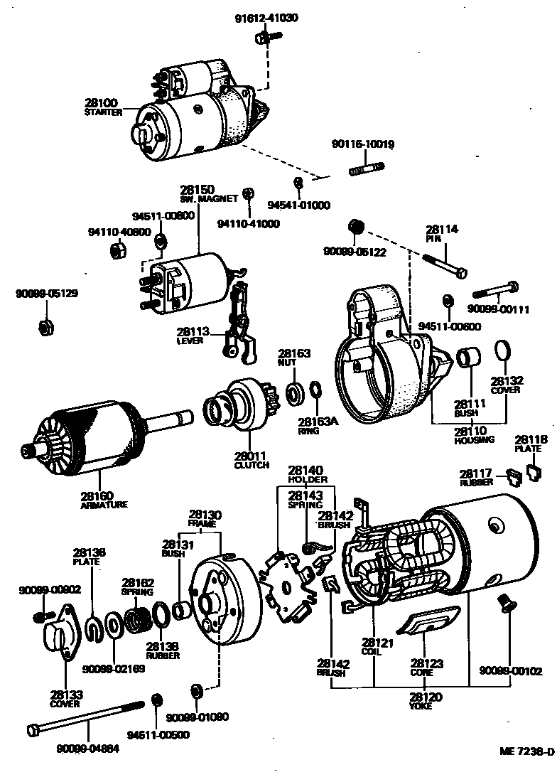 Toyota HILUX 起动机 EPC diagram — ME7238D