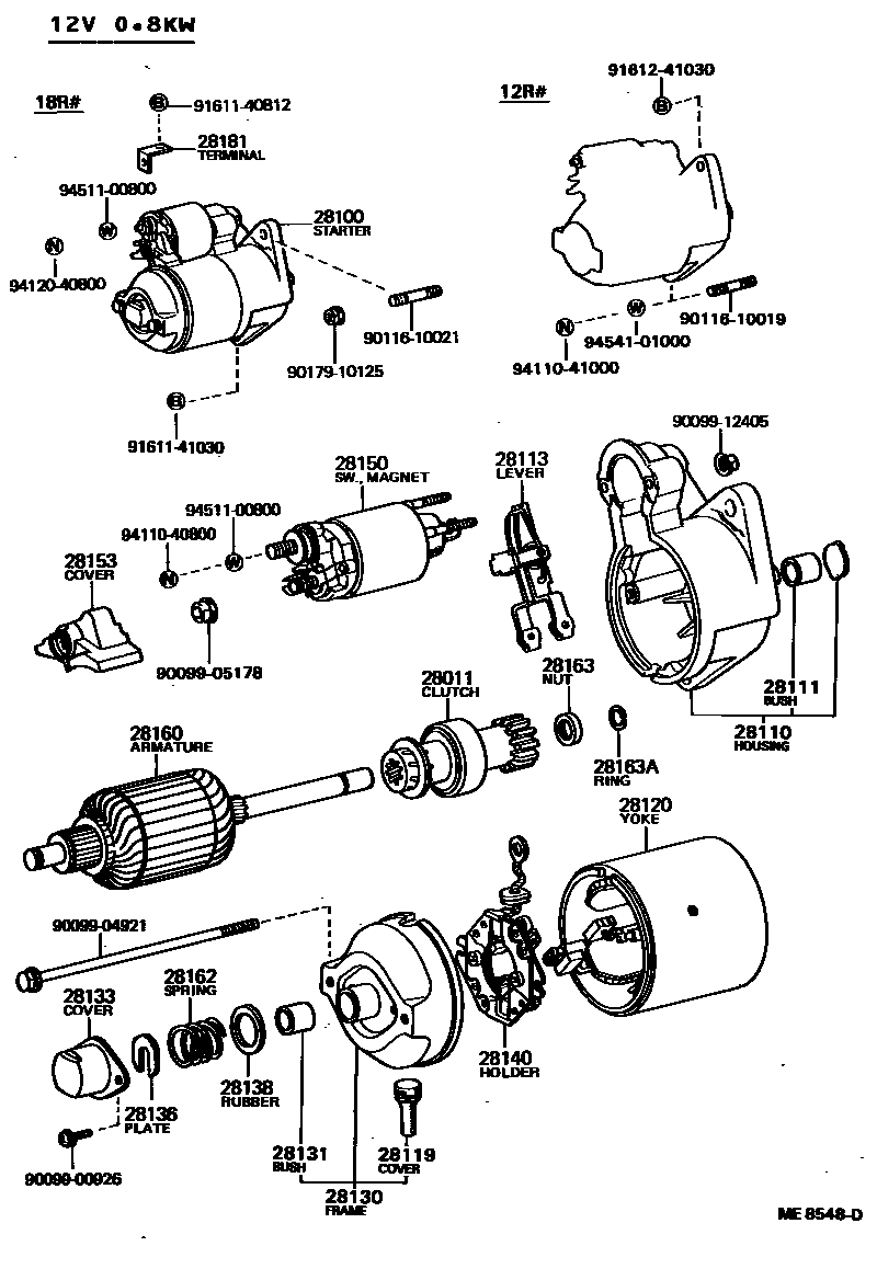 Toyota HILUX 起动机 EPC diagram — ME8548D