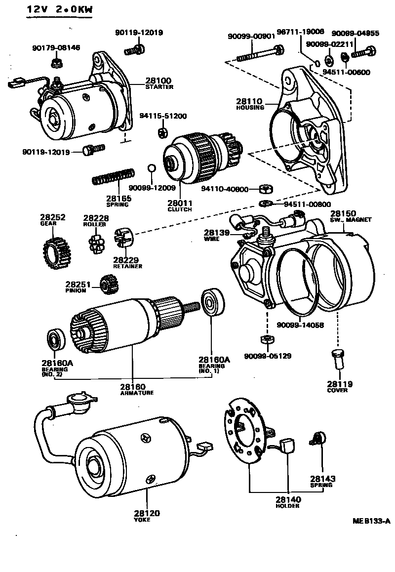 Toyota HILUX 起动机 EPC diagram — MEB133A