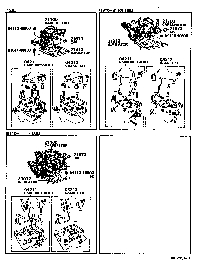 Toyota HILUX carburetor assembly EPC diagram — MF2354B