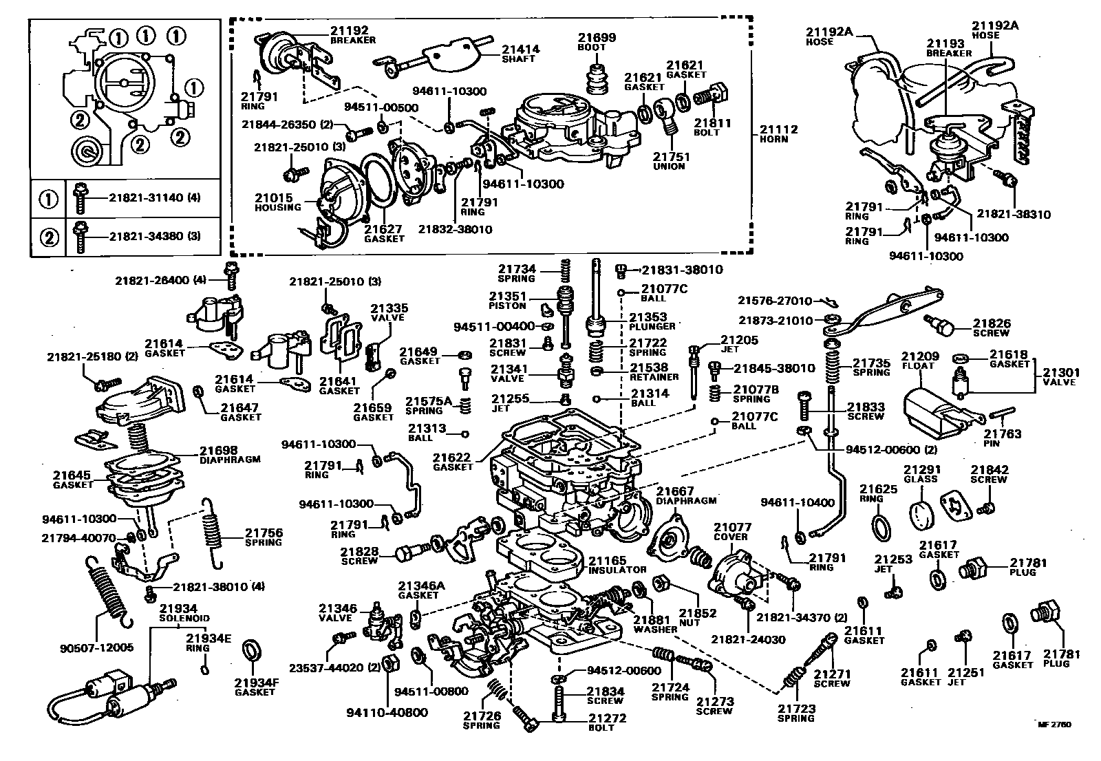 Toyota HILUX 化油器 EPC diagram — MF2760