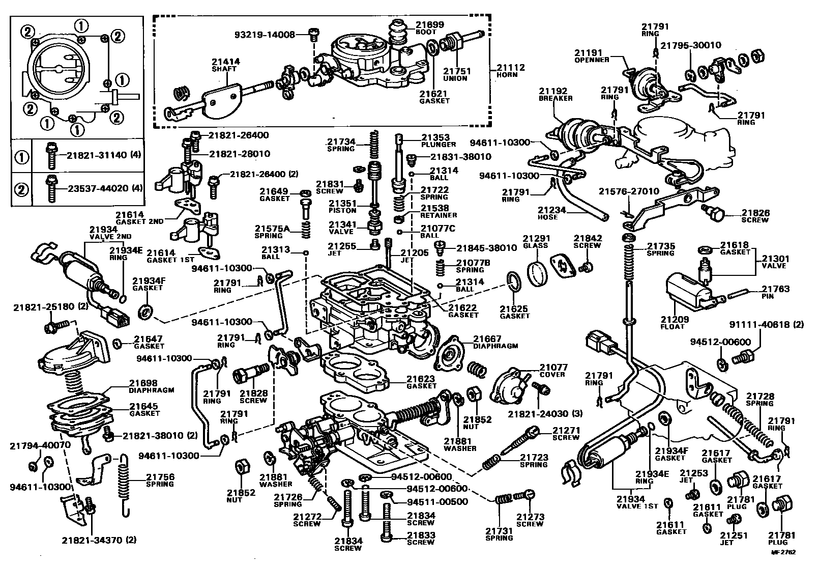 Toyota HILUX 化油器 EPC diagram — MF2762