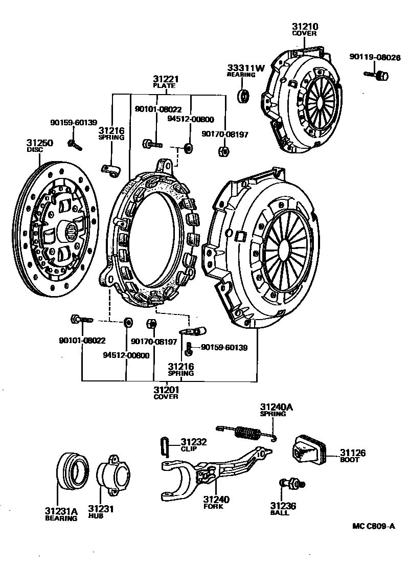Toyota HILUX 离合器和分离叉 EPC diagram — MCC809A