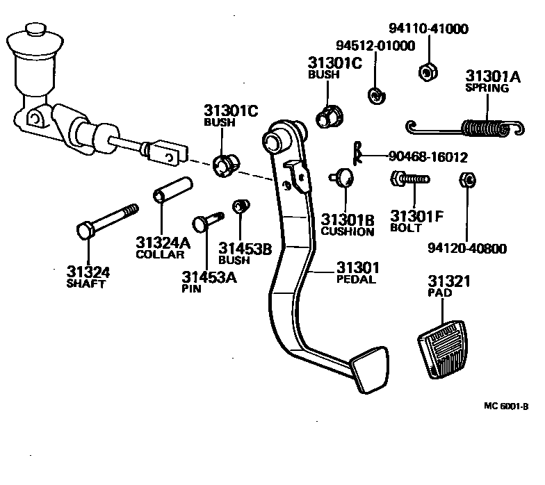 Toyota HILUX 离合器踏板和挠性软管 EPC diagram — MC6001B