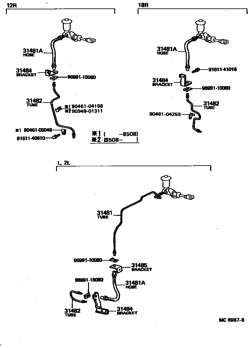 Toyota HILUX 离合器踏板和挠性软管 EPC diagram — MC6987B
