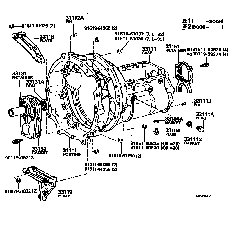 Toyota HILUX 离合器壳和变速器壳(MTM) EPC diagram — MC6797D