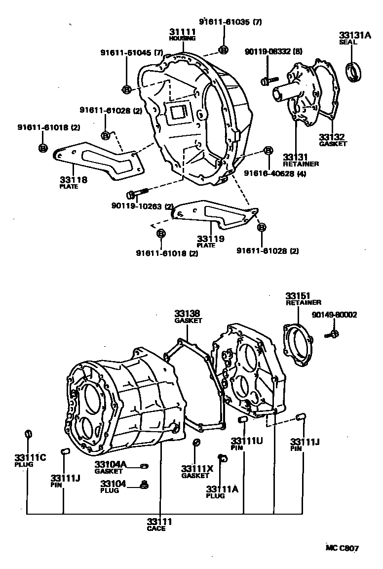 Toyota HILUX 离合器壳和变速器壳(MTM) EPC diagram — MCC807