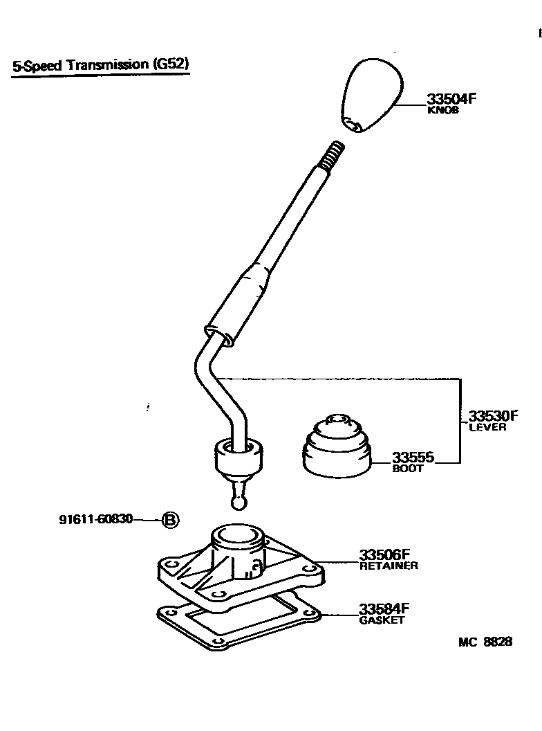 Toyota HILUX Shift Lever & Retainer EPC diagram — MC8828