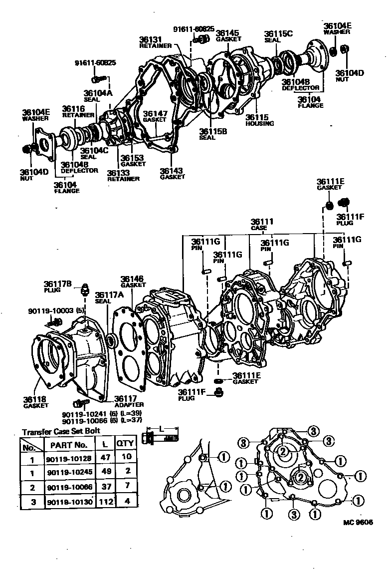 Toyota HILUX Transfer Case & Extension Housing EPC diagram — MC9606