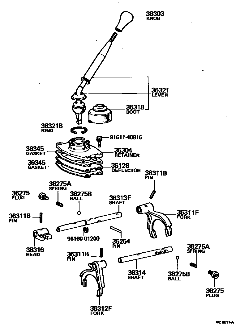 Toyota HILUX Transfer Lever & Shift Fork Shaft EPC diagram — MC6011A