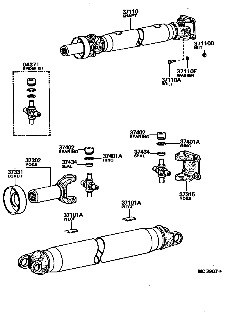 Toyota HILUX Propeller Shaft & Universal Joint EPC diagram — MC3907F