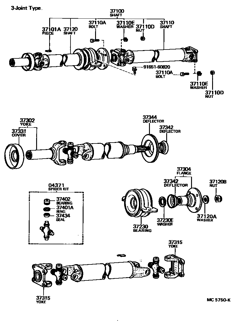 Toyota HILUX Propeller Shaft & Universal Joint EPC diagram — MC5750K