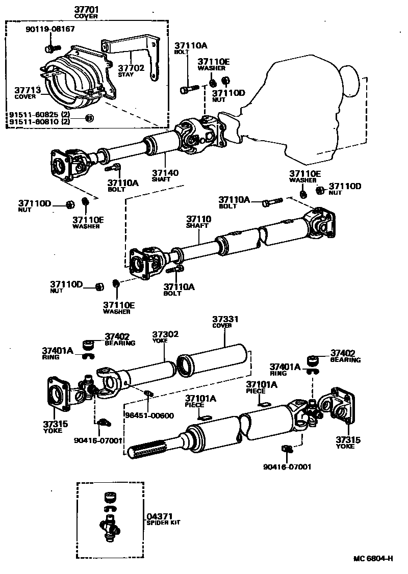 Toyota HILUX Propeller Shaft & Universal Joint EPC diagram — MC6804H