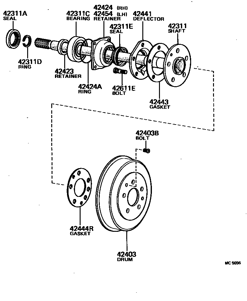 Toyota HILUX 后桥半轴和后桥轮毂 EPC diagram — MC5696