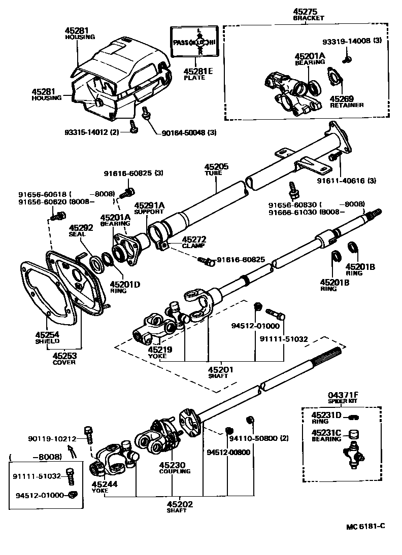 Toyota HILUX Steering Column & Shaft EPC diagram — MC6181C
